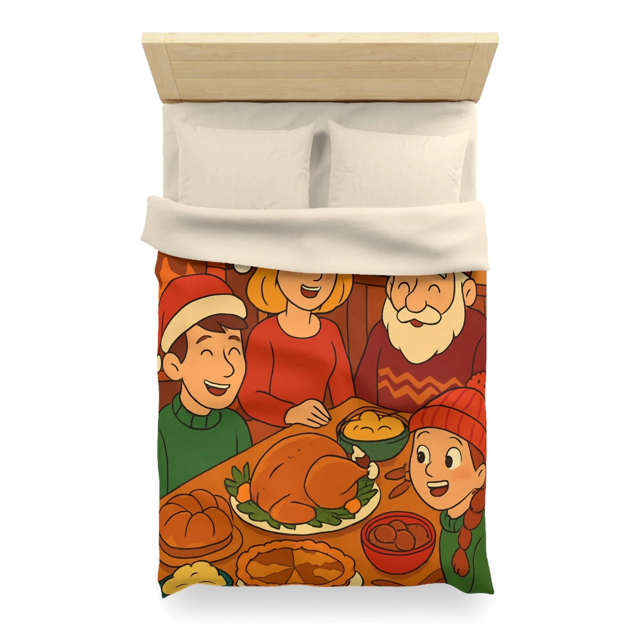 Housse de couette festive Noël famille réunie autour d'un dîner savoureux cheminée
