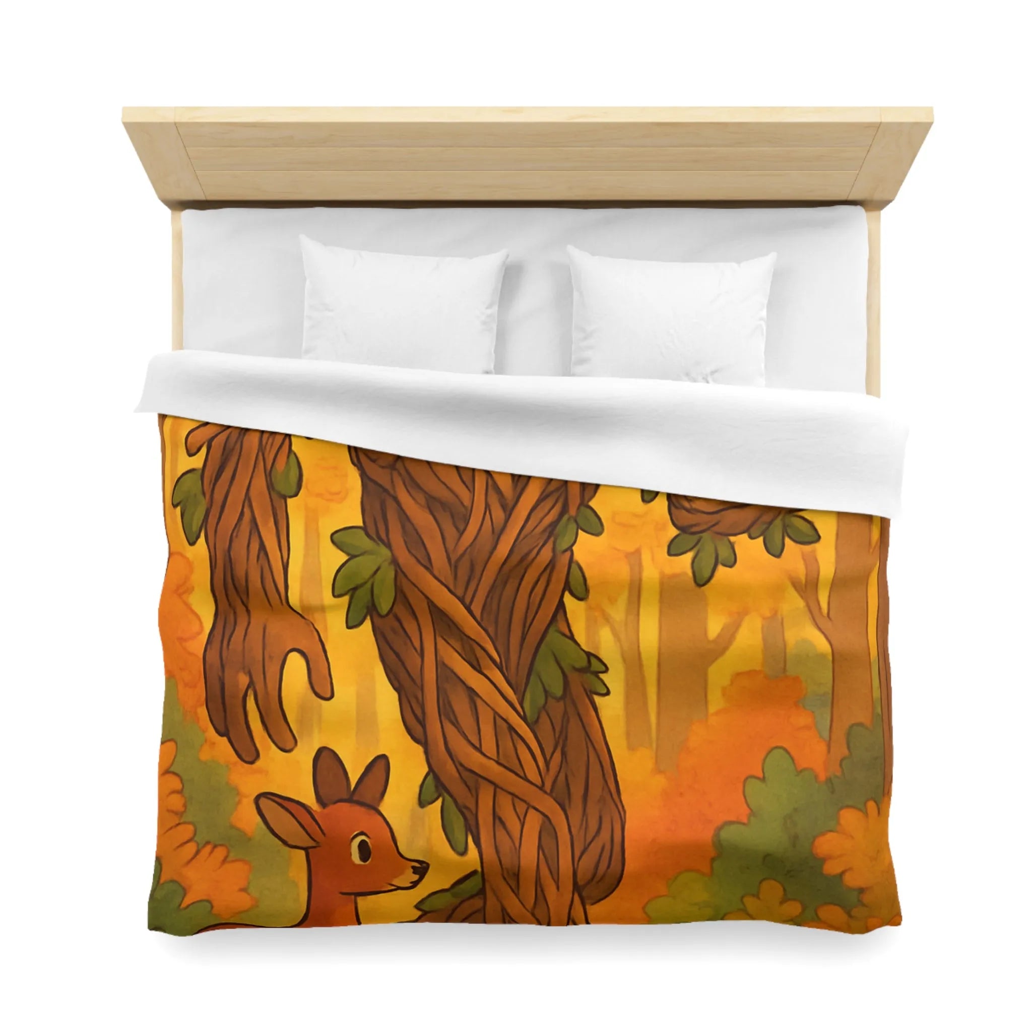 Housse de couette enchantée avec arbre humanoïde et animaux de la forêt colorés