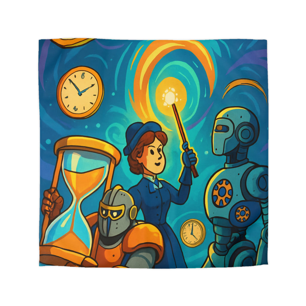 Housse de couette thème science fiction avec robots et horloges pour chambre moderne