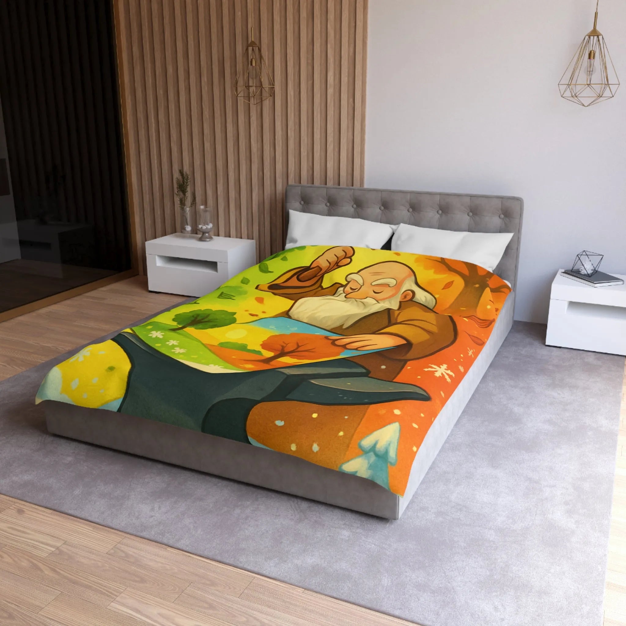 Housse de Couette Artistique aux Couleurs des Quatre Saisons avec Forge Mystique