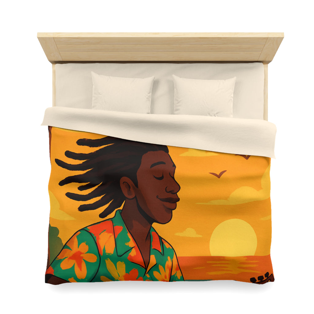 Housse de couette tropicale avec musique, coucher de soleil et palmiers exotiques pour chambre