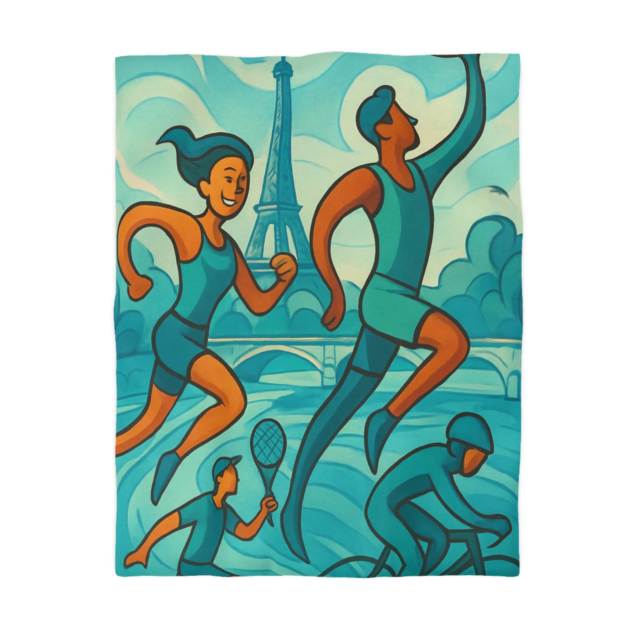 Housse de Couette Athlétique Inspirée par Sports Dynamiques Paris avec Tour Eiffel
