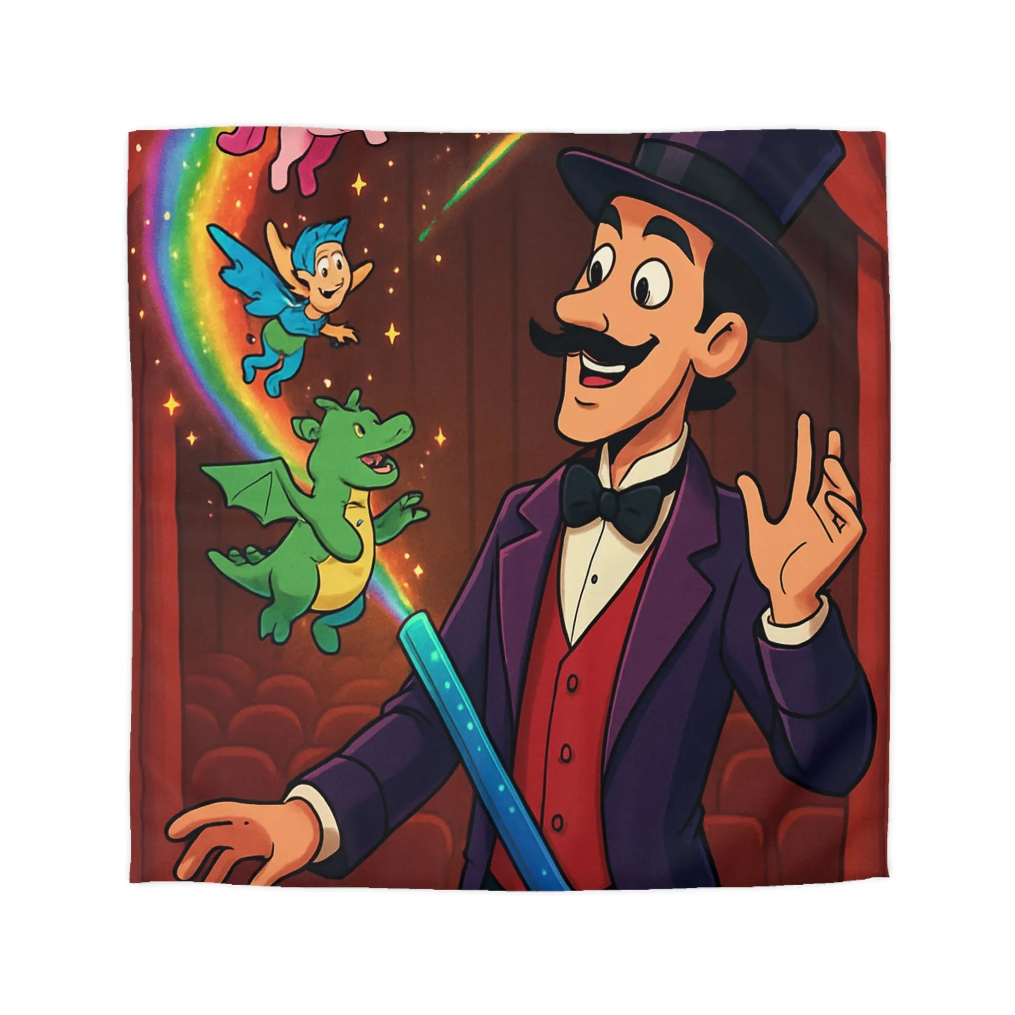 Housse de couette magique avec scène enchantée de créatures et magicien coloré