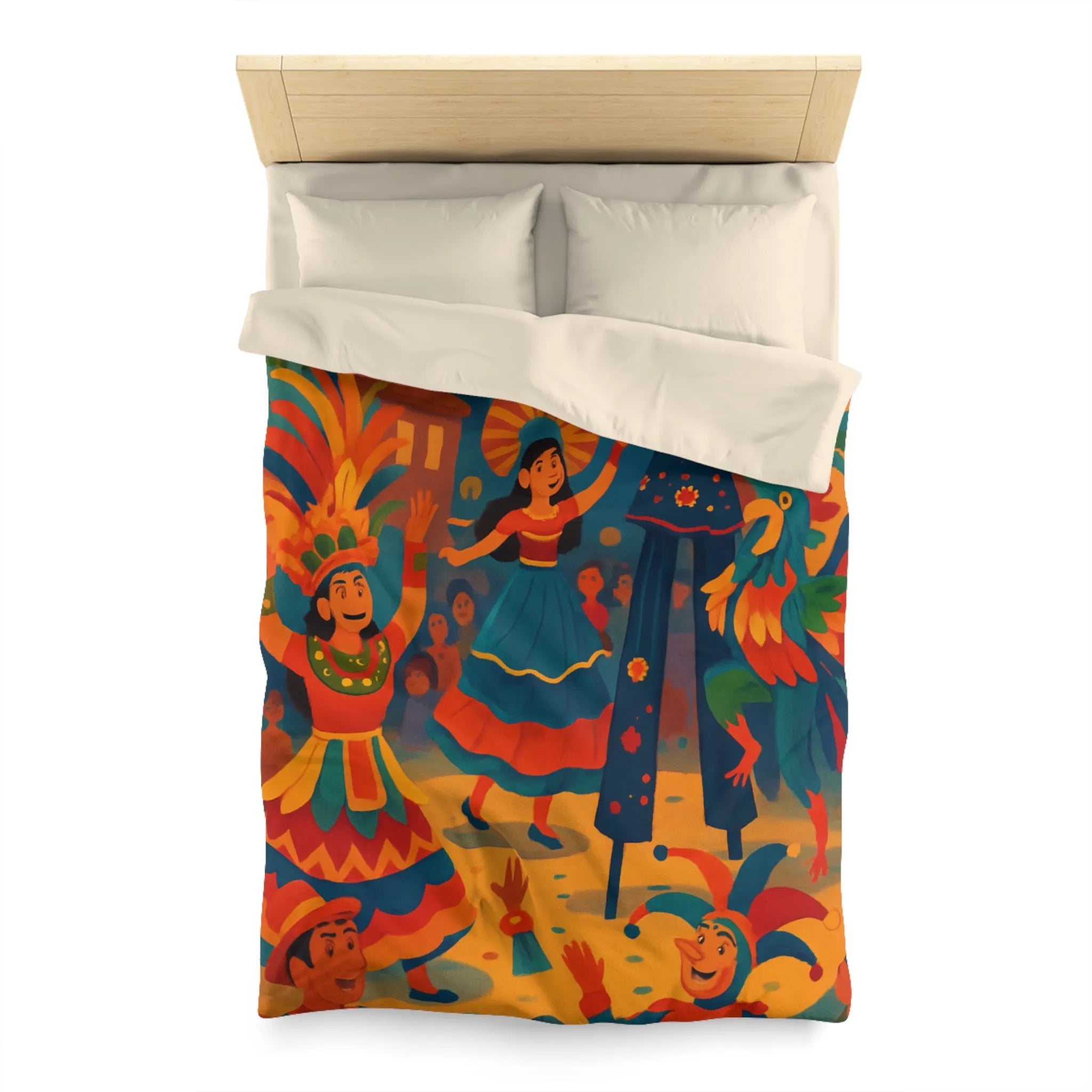 Housse de Couette Colorée Inspirée par Festival avec Danseurs et Éléments Festifs Animés
