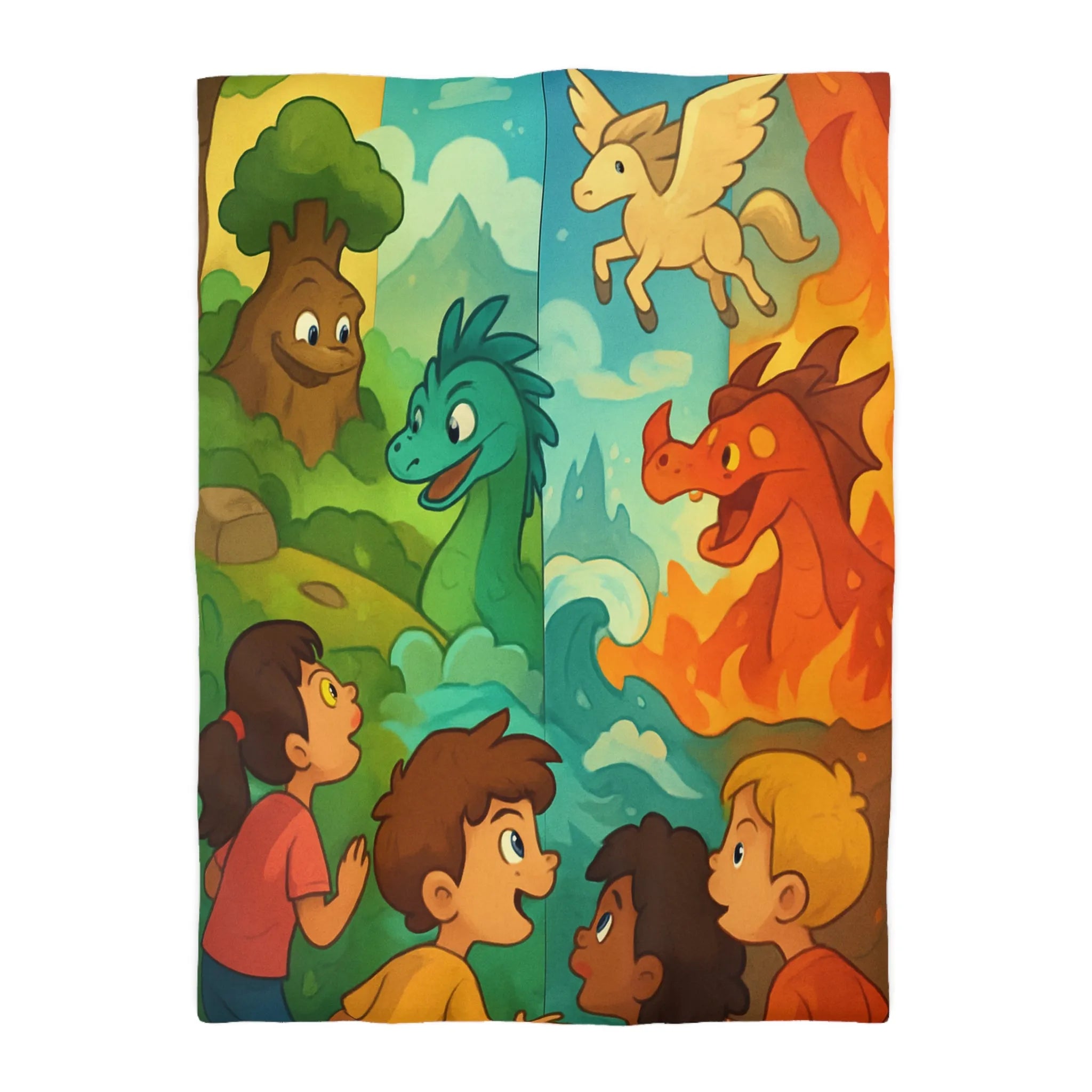 Housse de Couette Enfant Dragon Pegasus Forêt Féerie Animé Décor Magique Nature