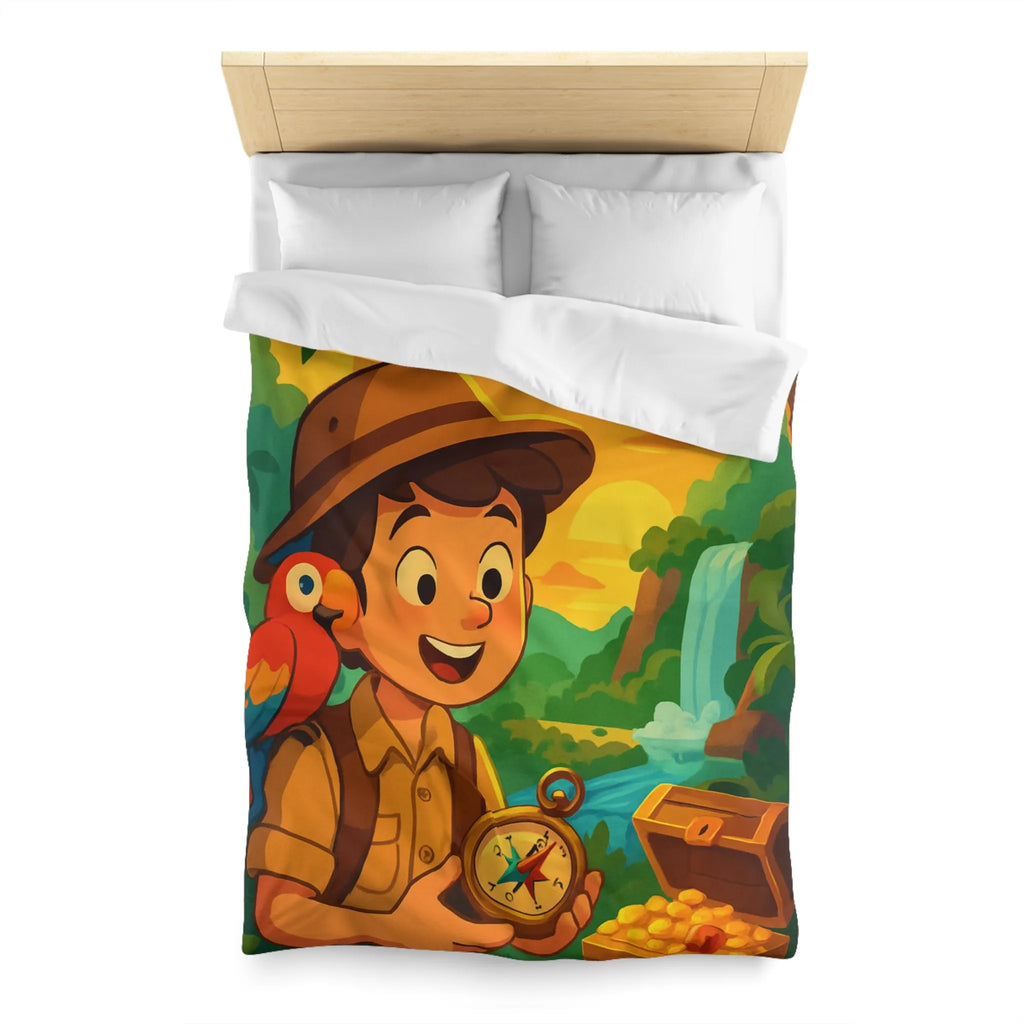 Housse de couette aventure tropicale avec trésor et perroquet pour enfant