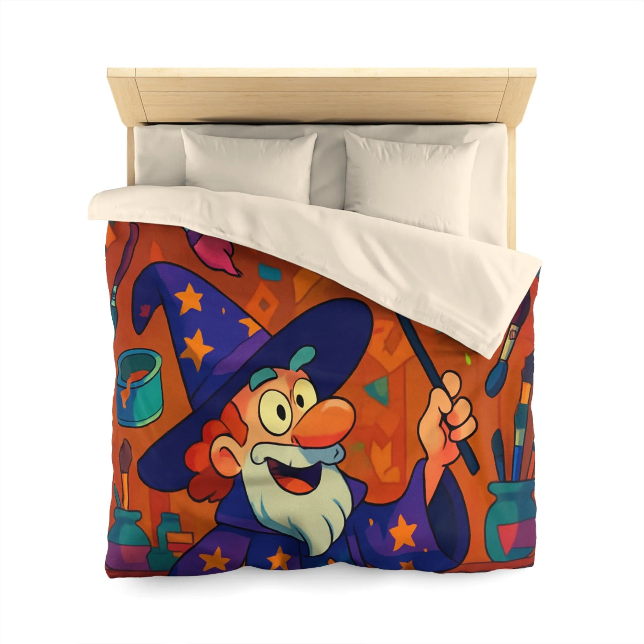 Housse de couette magique colorée avec sorcier et peinture arc-en-ciel vibrante