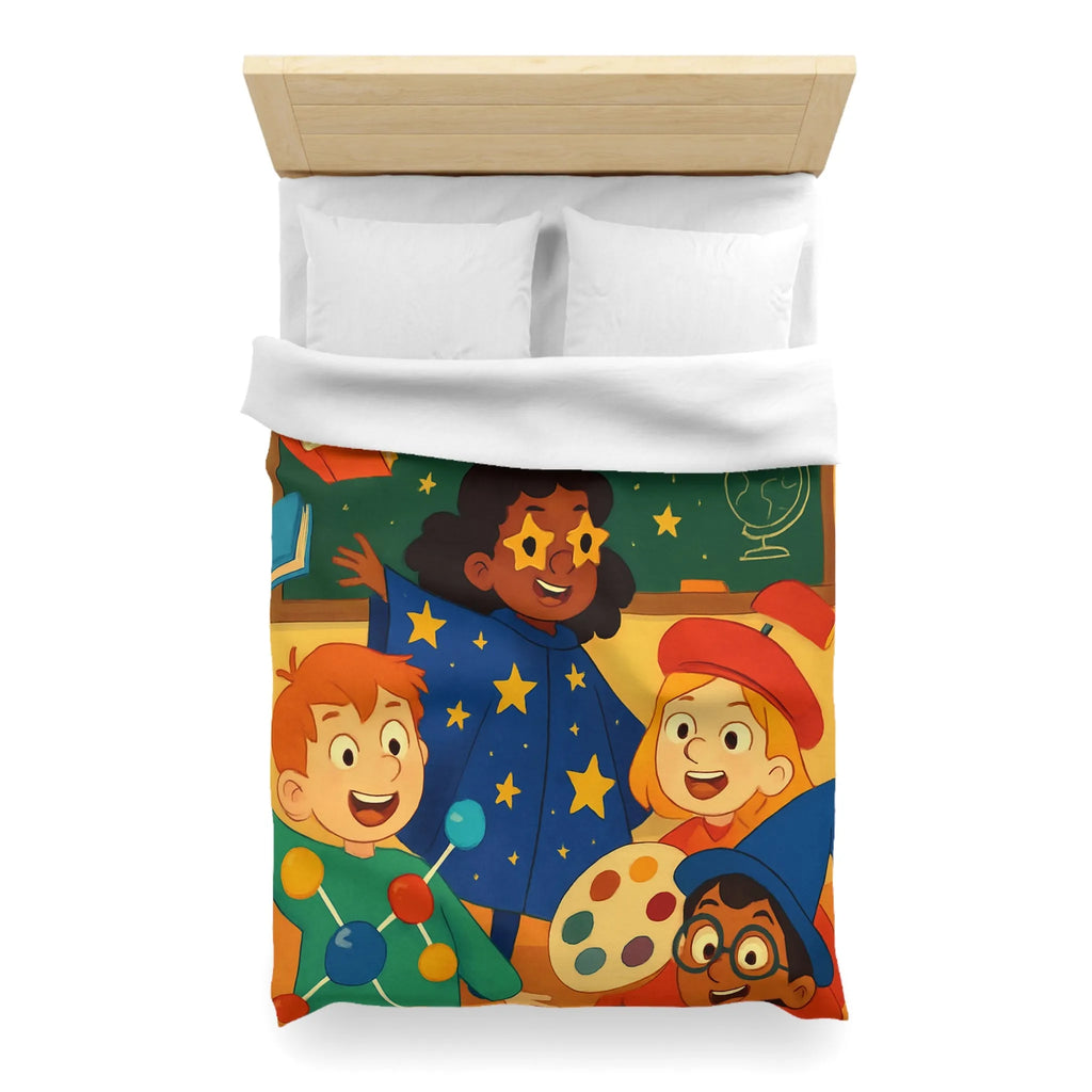 Housse de couette éducative colorée avec enfants et univers de l'apprentissage joyeux