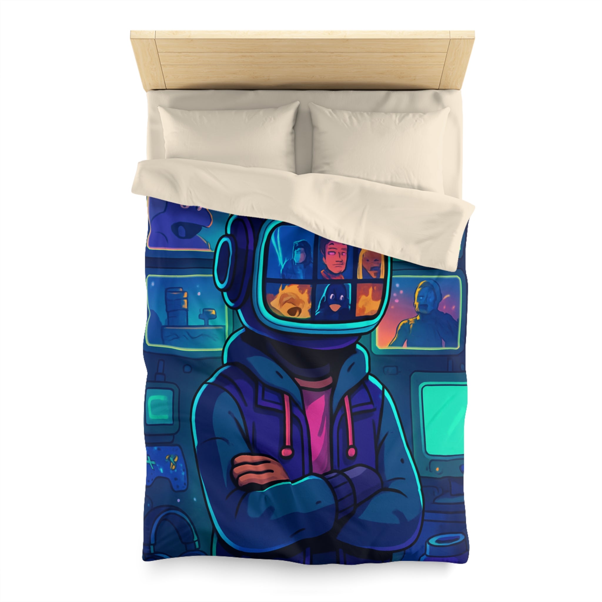 Plongée En Épopée Virtuelle Avec Dessins Animés Futuristes Pour Housse De Couette