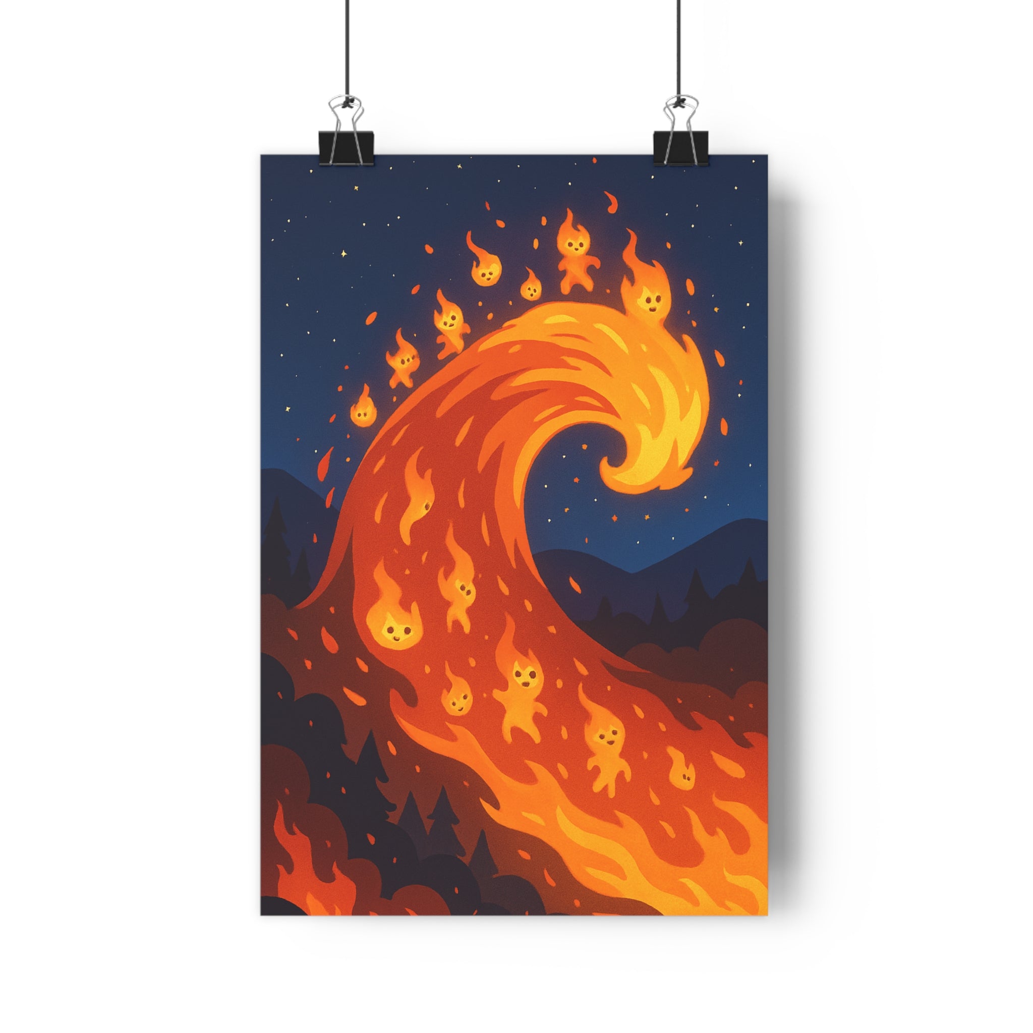 Poster décoratif cartoon vague feu orange jaune dynamique joyeux salon chambre bureau 30x46 cm