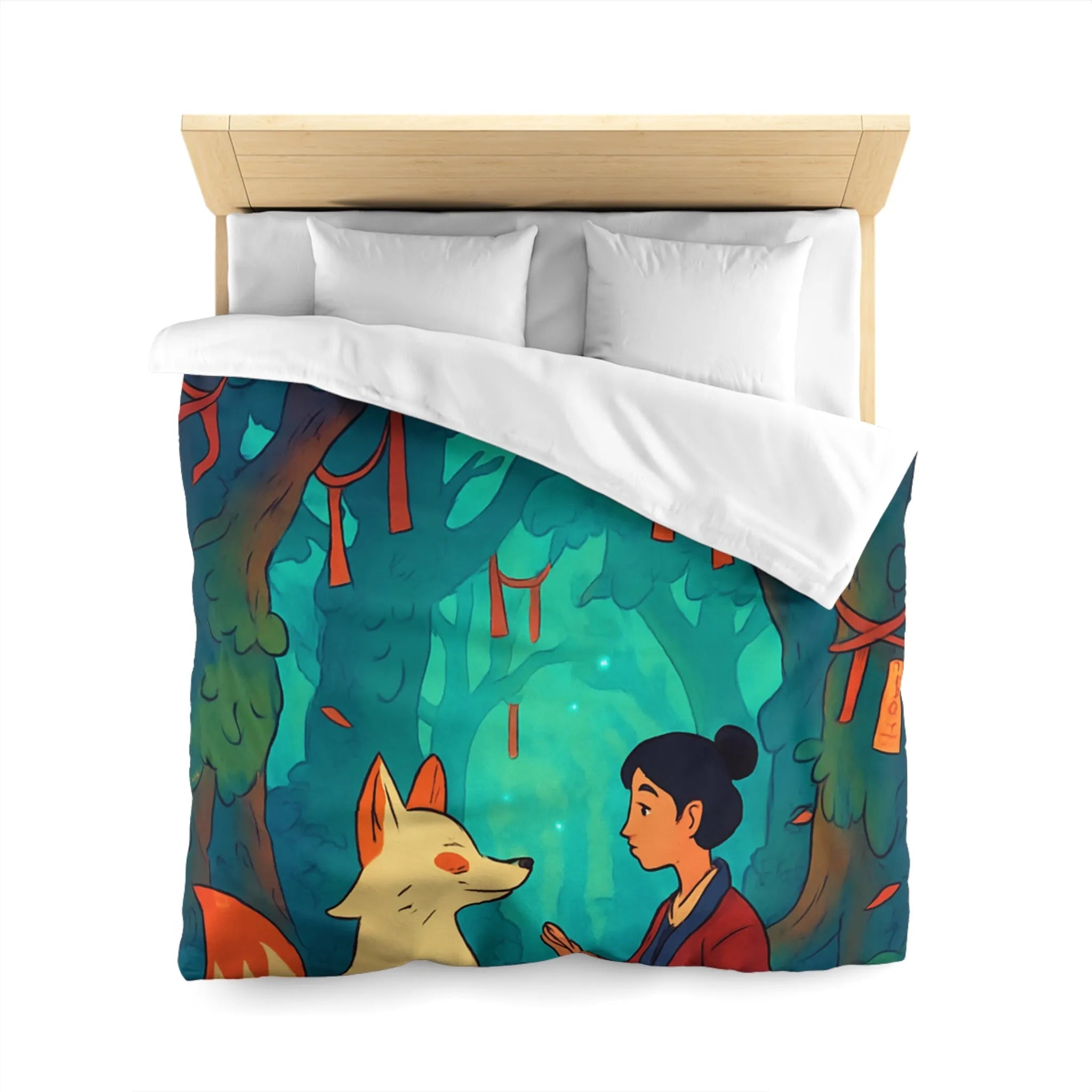 Housse de couette forêt magique avec renard et oiseaux pour chambre paisible