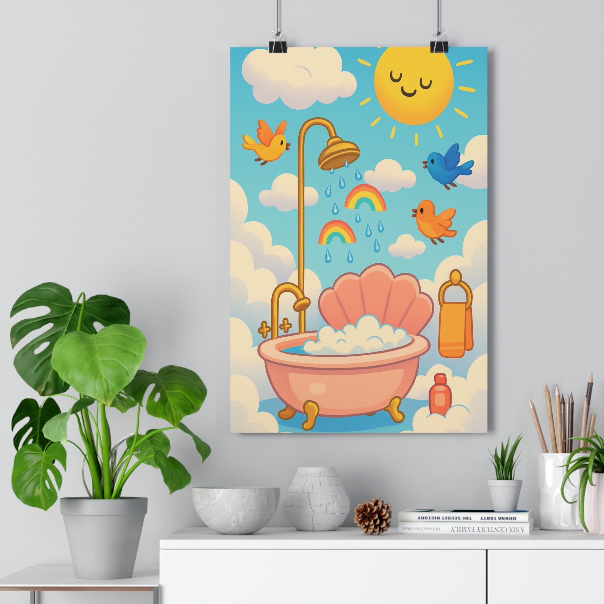 Poster décoratif joyeux pastel rose bleu chambre enfant art cartoon lumineux unique original qualité