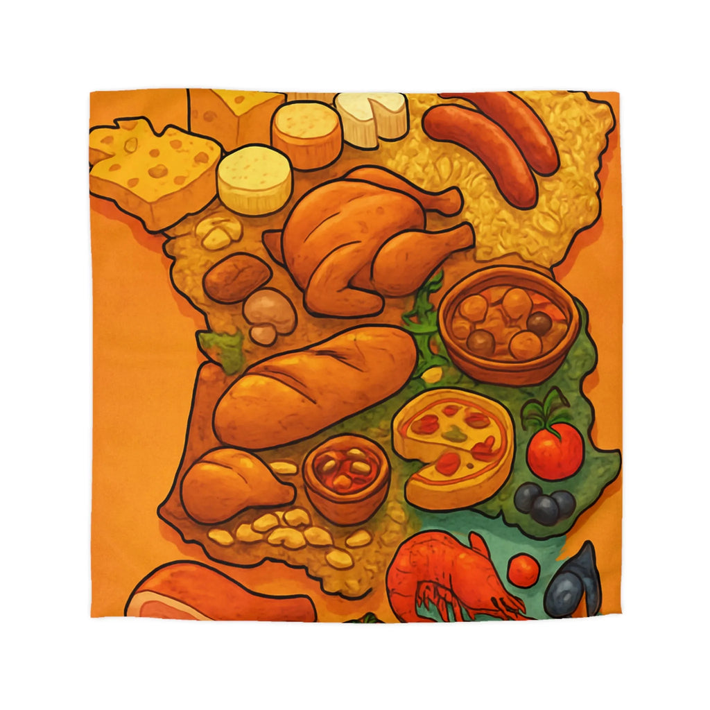 Housse de Couette Carte de France Gastronomique Colorée Illustrant Délices Culinaires Régionaux