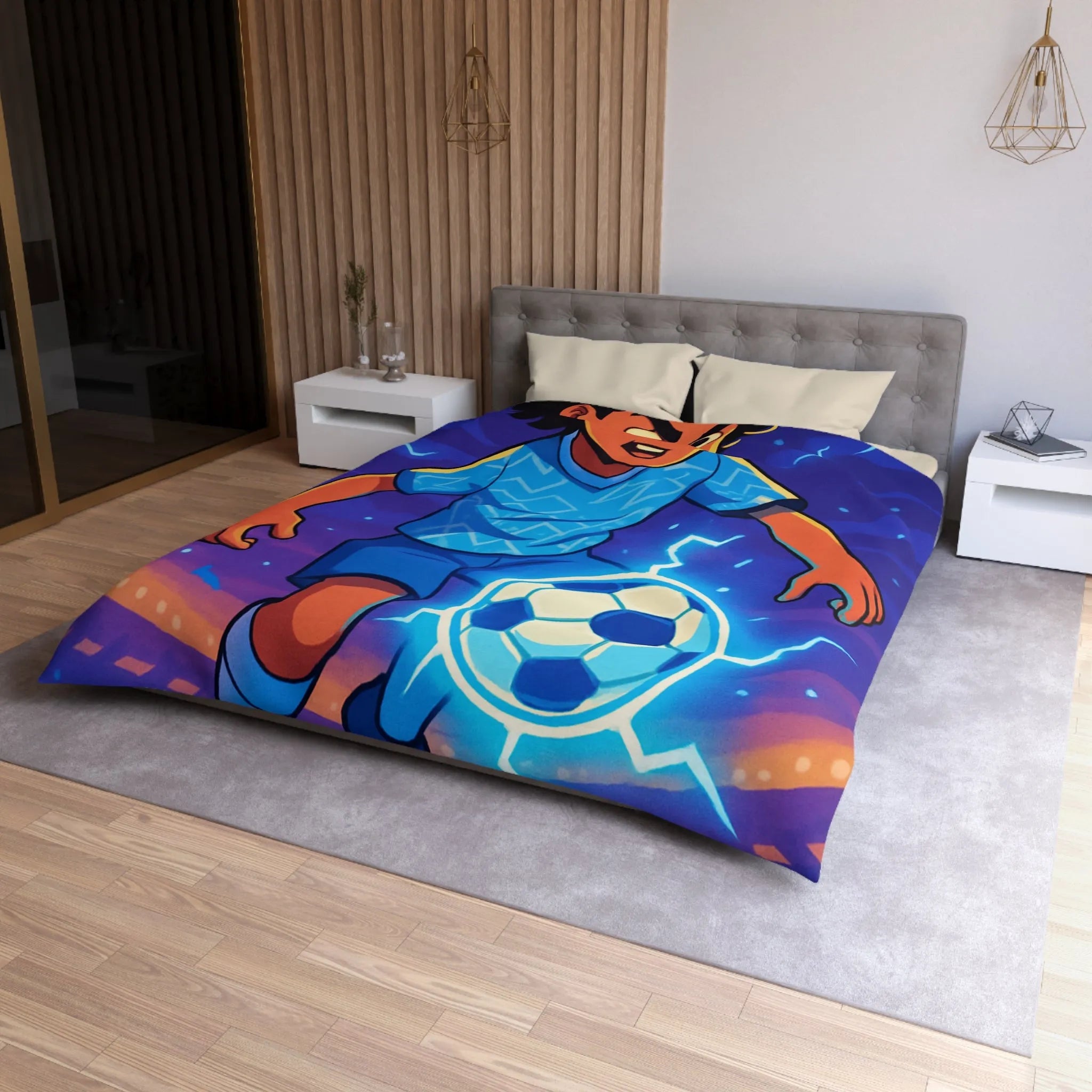 Housse de Couette Enfant Football Éclair Bleu Lumière Dynamique Jeu Sportif Aventure