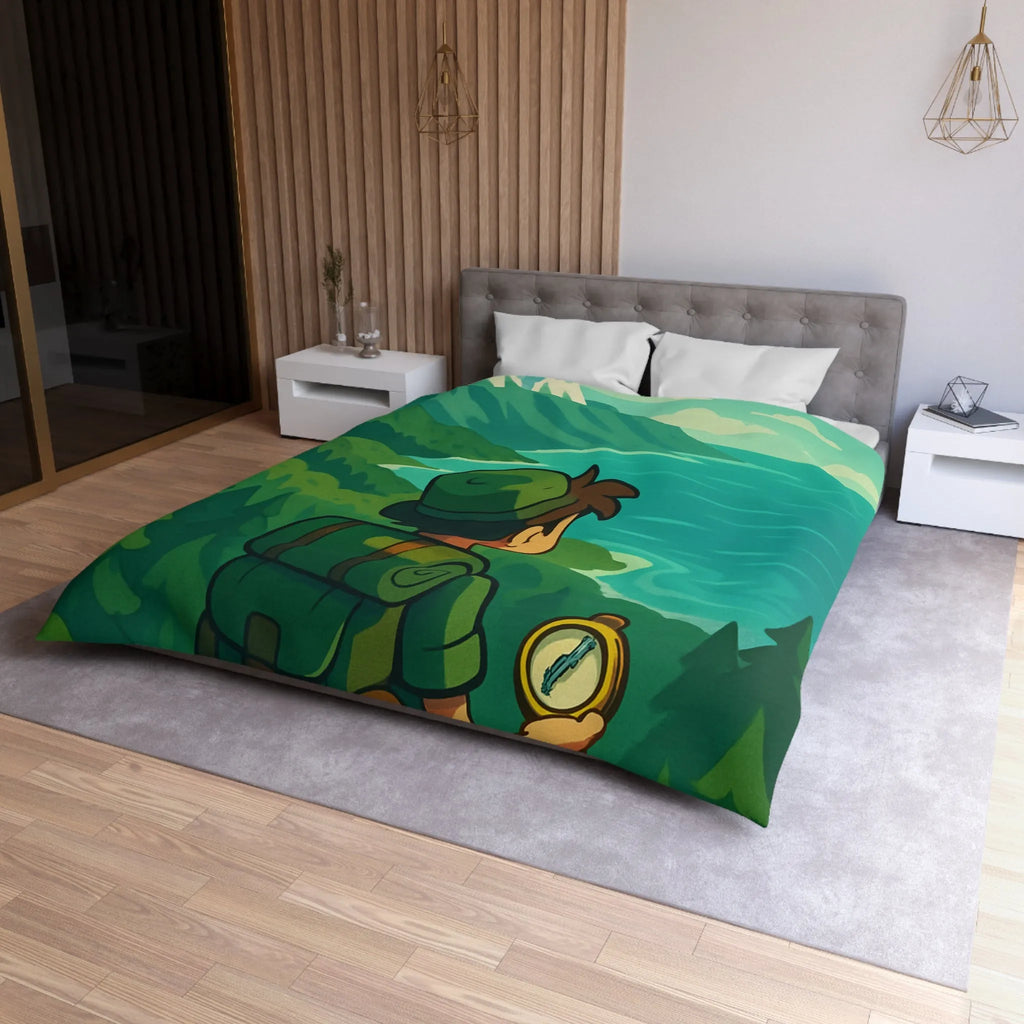 Aventure en montagne pour une housse de couette nature et voyageur contemplatif