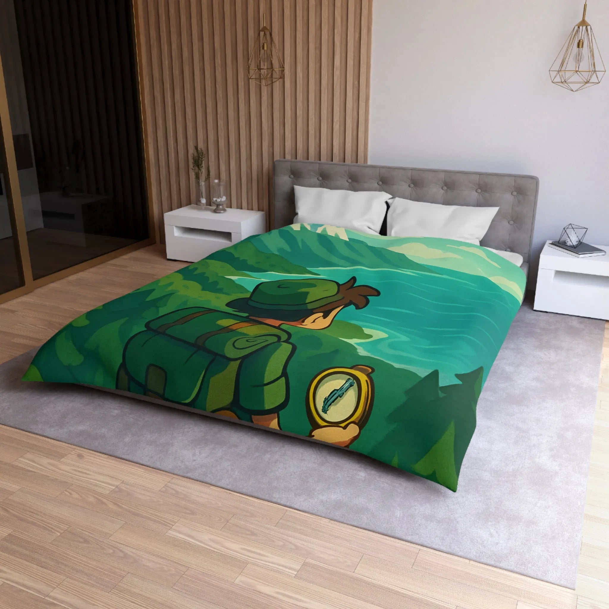 Aventure en montagne pour une housse de couette nature et voyageur contemplatif