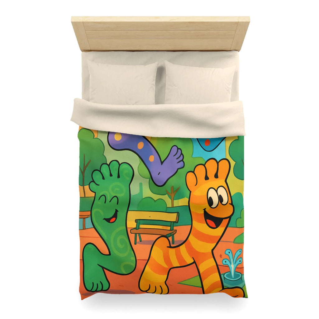 Housse de couette ludique avec motifs pieds colorés dans un parc joyeux urbain