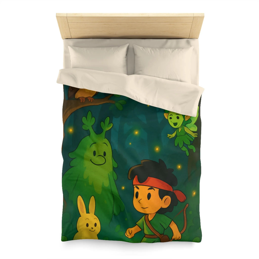Housse de couette enfant illustrée avec scène de forêt enchantée et personnages magiques
