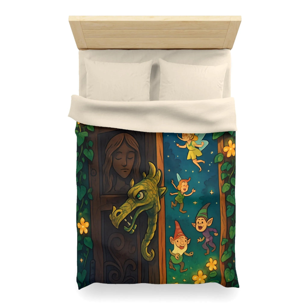 Housse de couette magique avec fées et lutins dans une forêt enchantée la nuit