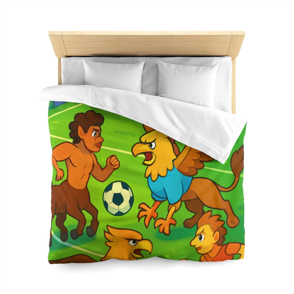 Housse de couette football fantastique avec centaures et griffons sur terrain magique