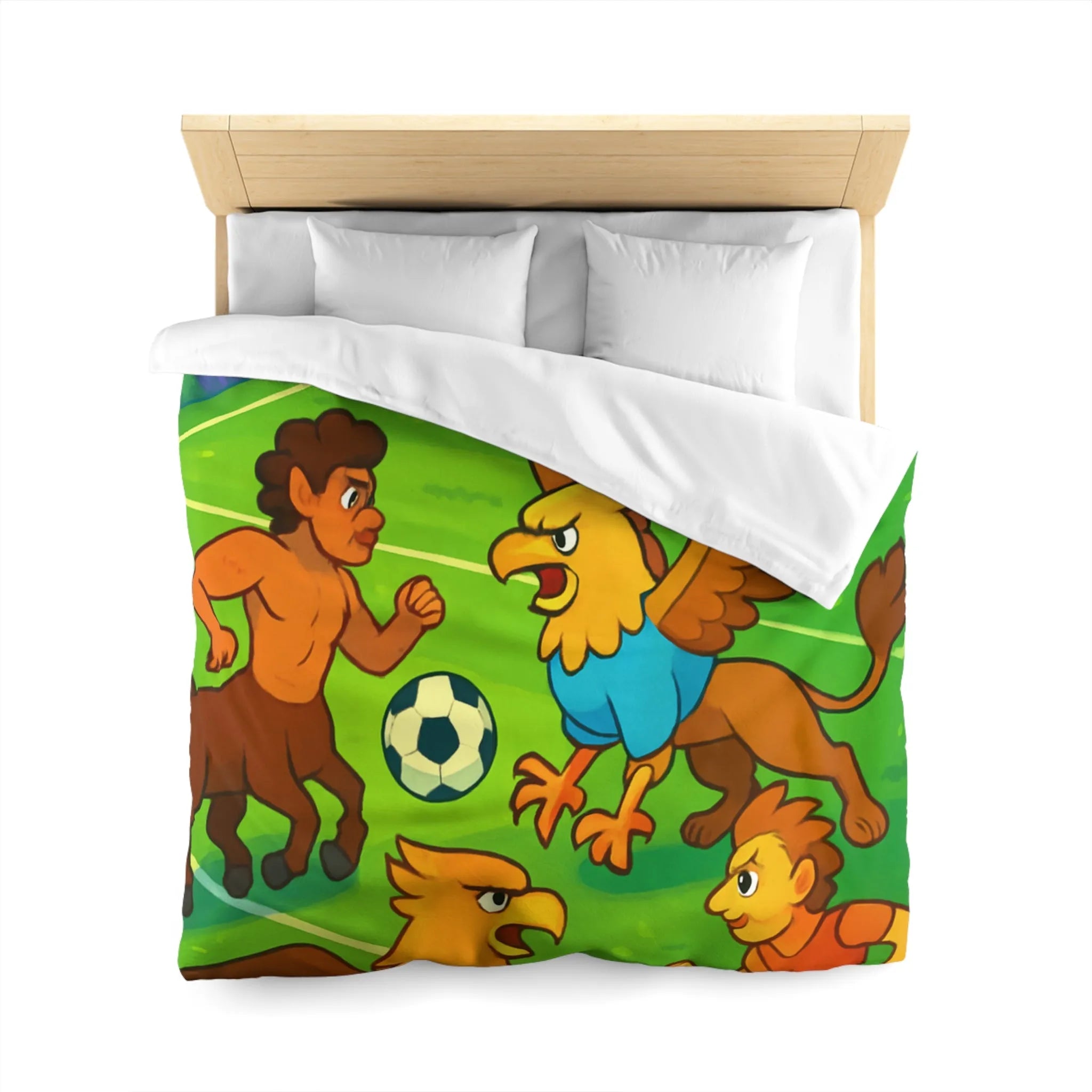 Housse de couette football fantastique avec centaures et griffons sur terrain magique