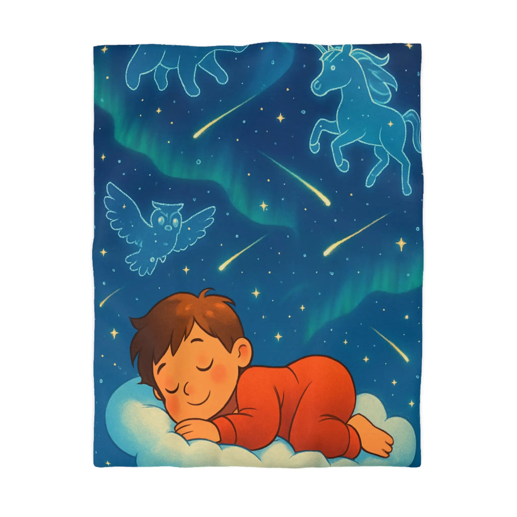 Housse de couette enfant étoilée avec animaux et motifs célestes colorés