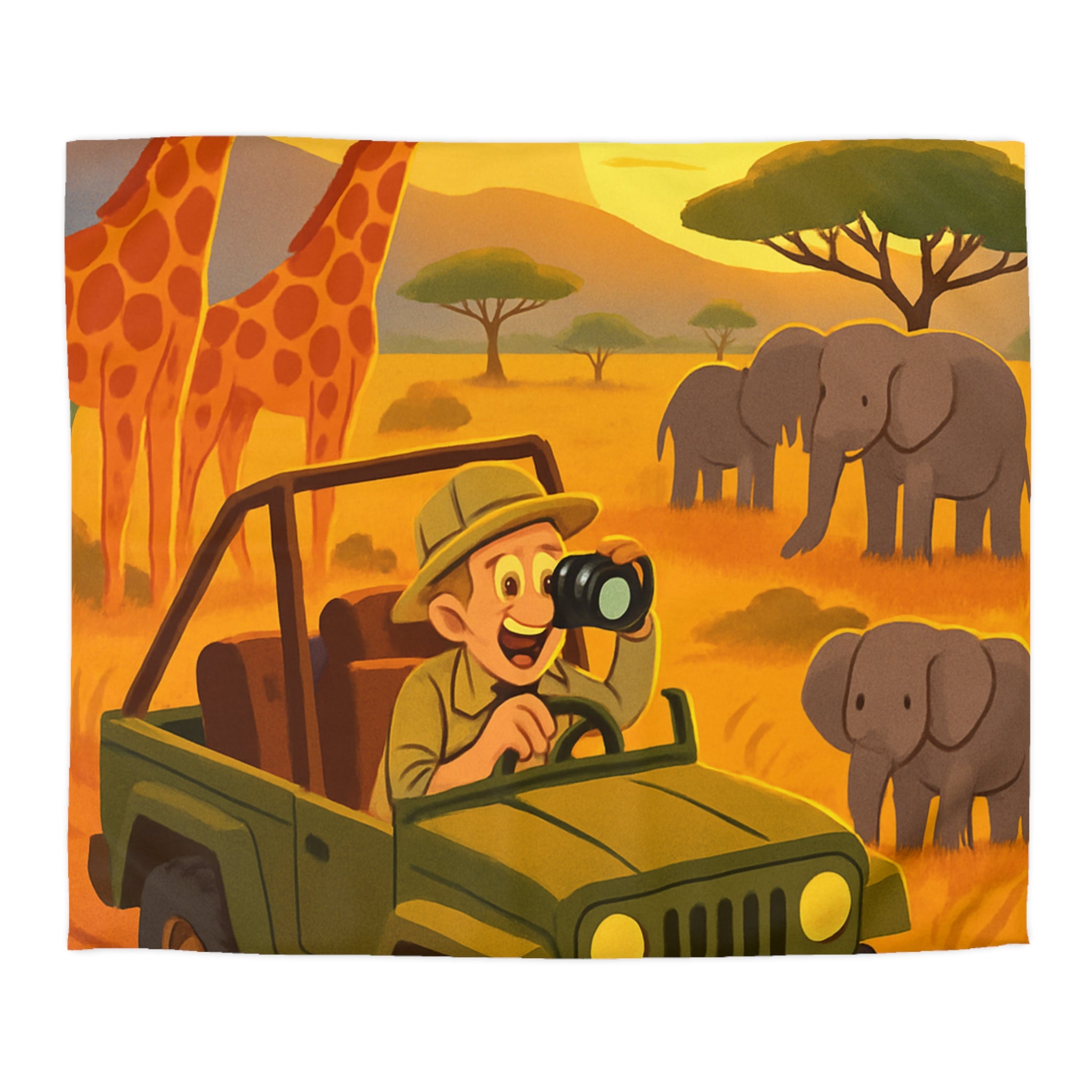 Housse de Couette Safari avec Animaux et Paysage Africain pour Chambre Enfant Aventure