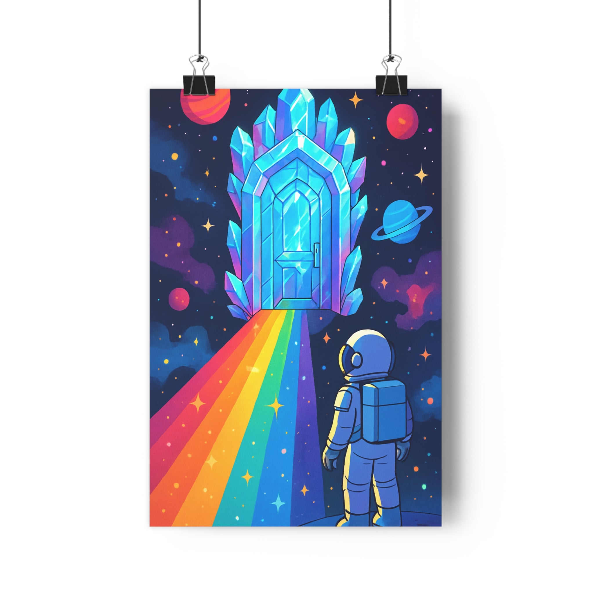 Poster décoratif astronaute cosmique lumineux magique chambre bureau arcenciel étoiles moderne captivant 30x46 qualité