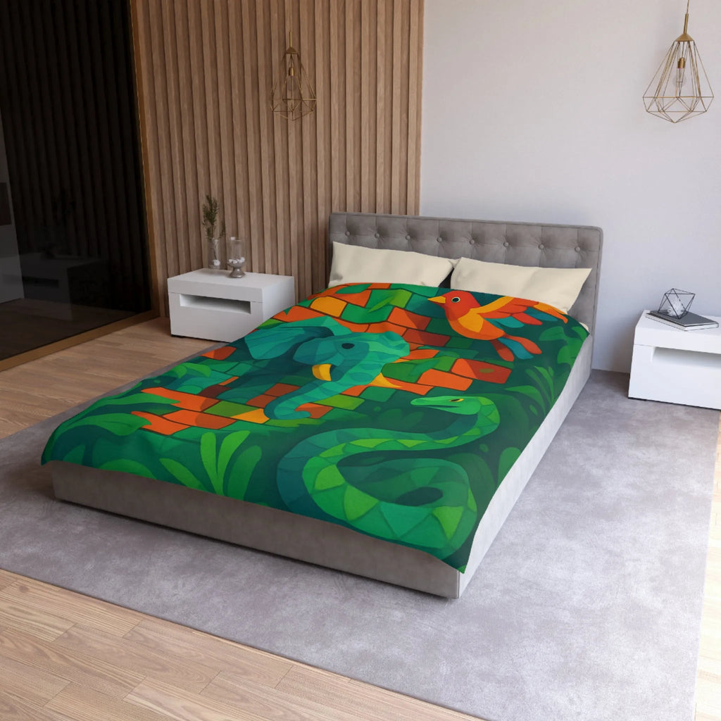 Housse de couette jungle vibrante avec éléphant, oiseau, serpent et feuillage luxuriant