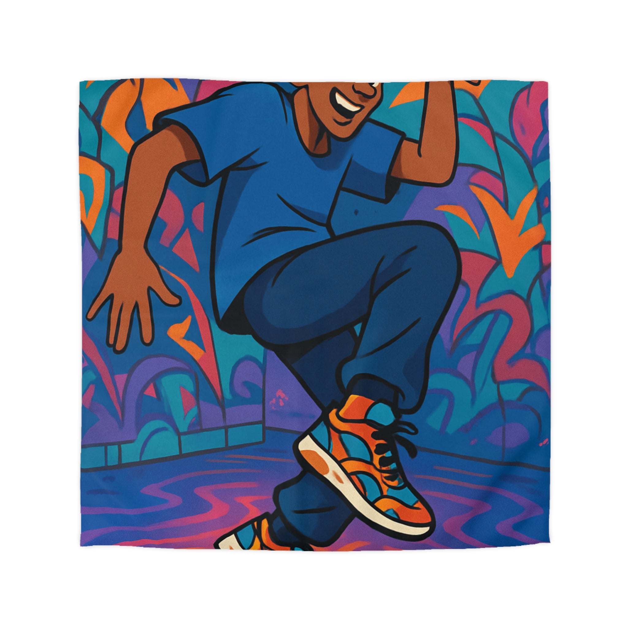 Housse de couette vibrante danseur street art moderne pour chambre adolescente colorée