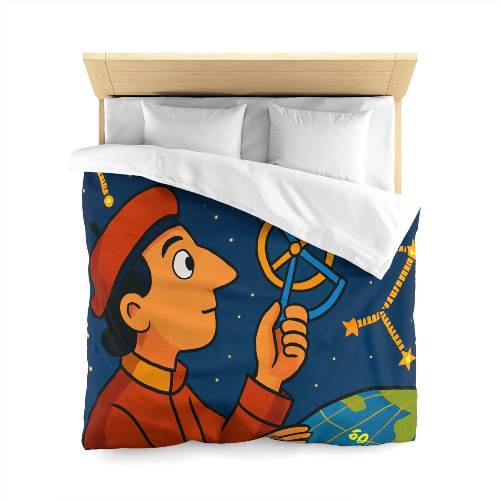 Housse de couette astronomie éducative avec constellations étoilées dans une nuit étoilée