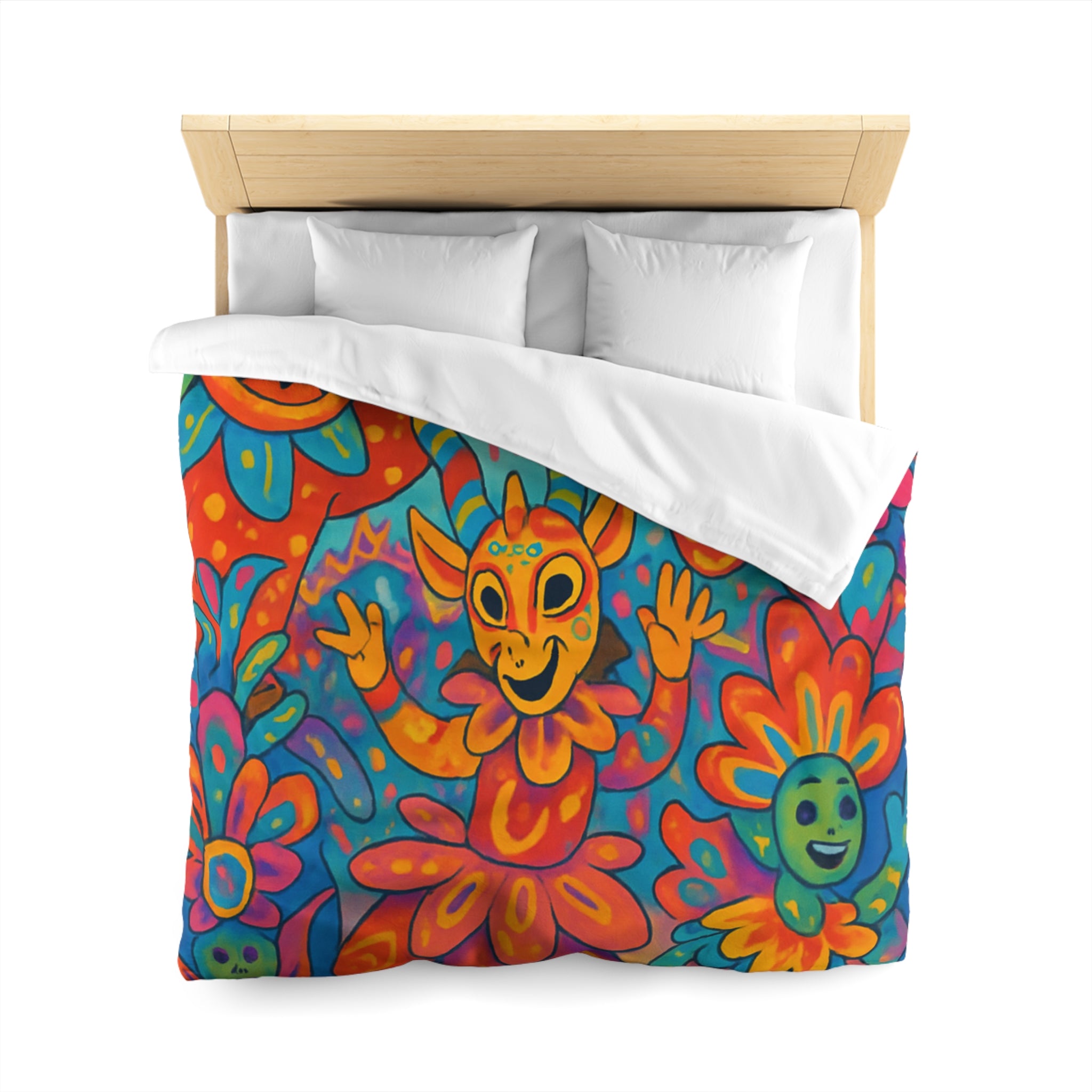 Housse de Couette Multicolore avec Motifs de Carnaval et Masques Fantaisistes Féeriques