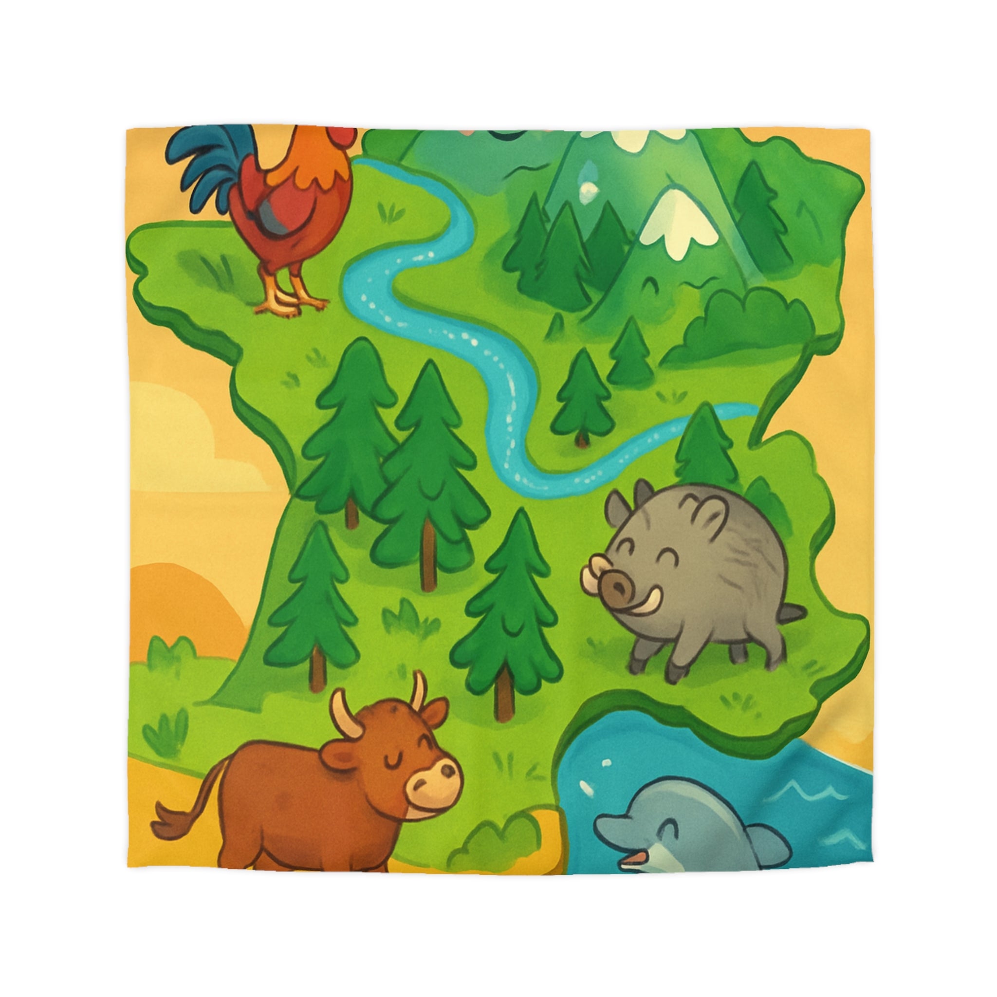 Housse de couette pour enfant avec animaux et paysage de France ludique et coloré