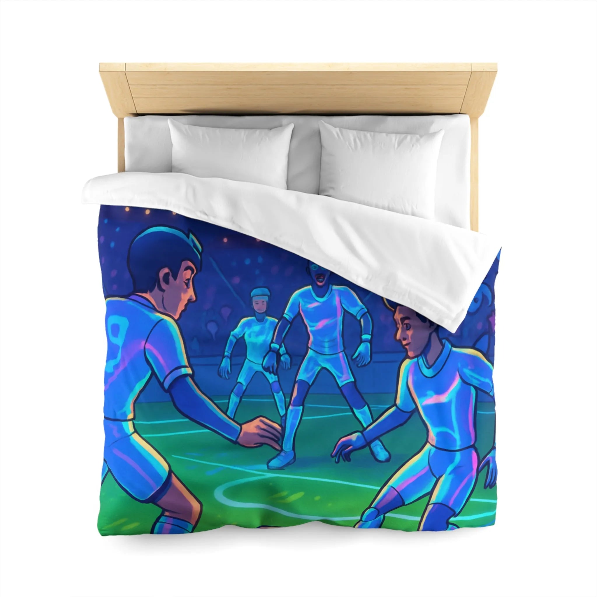 Housse de Couette de Football Futuriste avec Joueurs et Public dans un Stade Éclairé