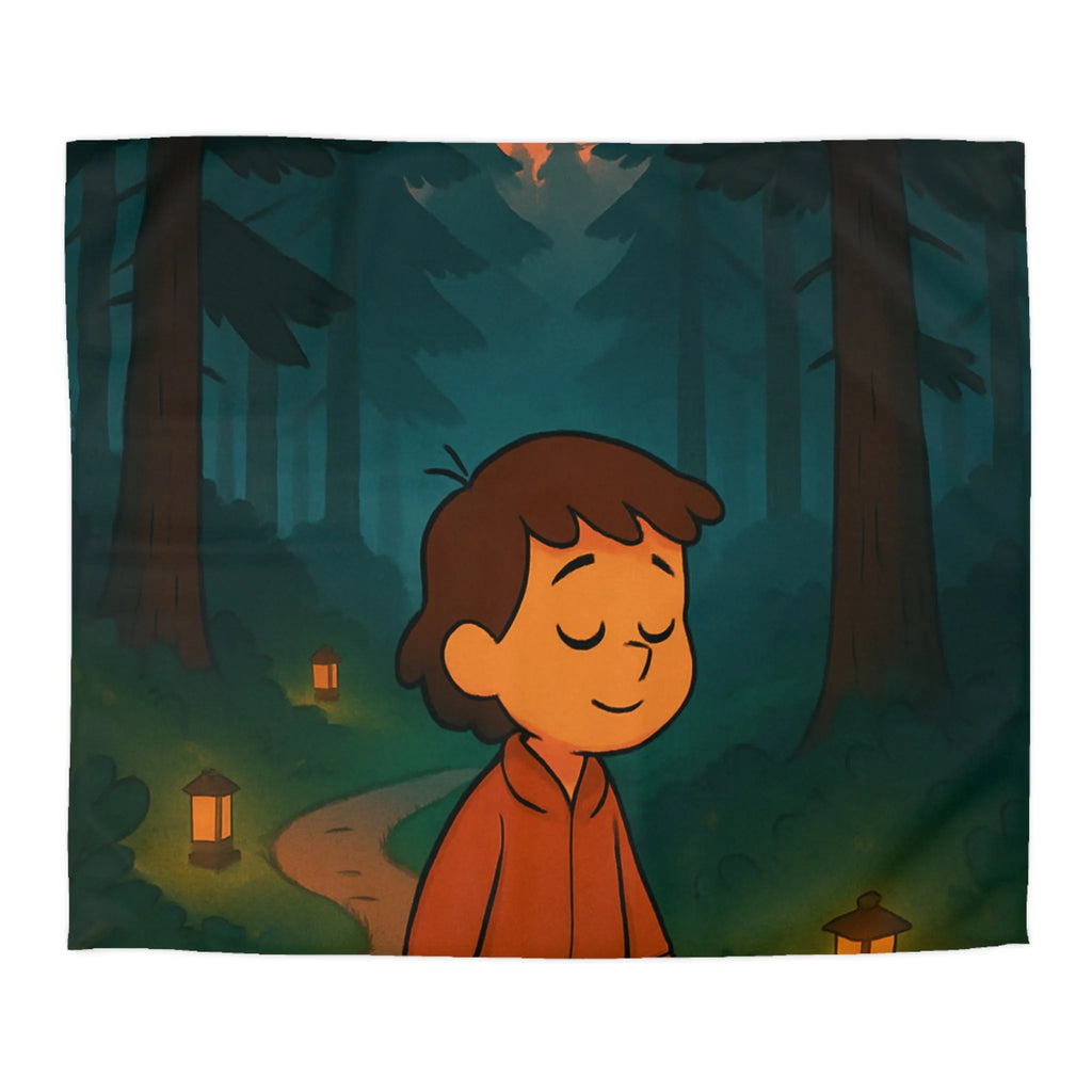 Housse de couette enfantine avec décor paisible de forêt au crépuscule pleine de lanternes