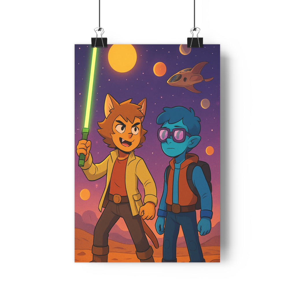 Poster décoratif futuriste couleurs vives sabre vert étoiles espace aventure sciencefiction chambre enfant qualité