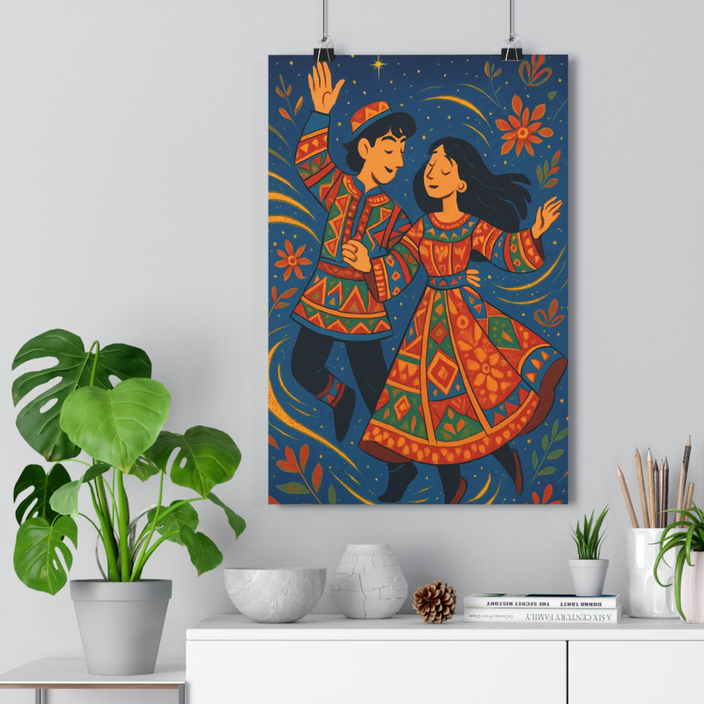 Poster décoratif cartoon danse étoilé doré bleu vibrant joyeux artistique salon chambre intérieur 30x46