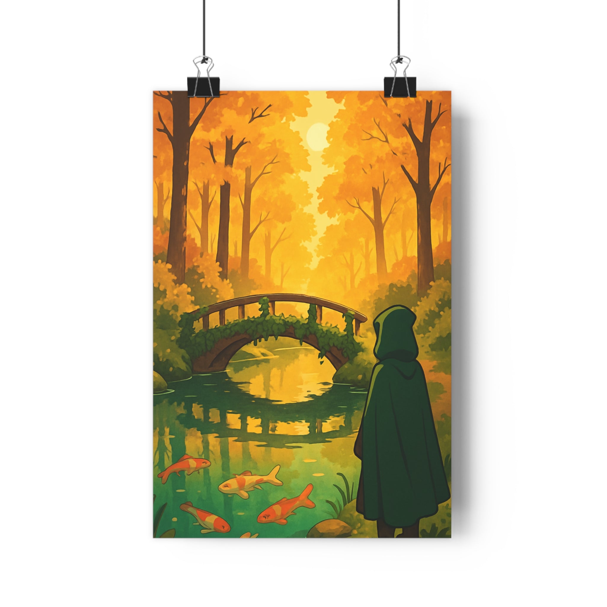 Poster décoratif forêt verte jaune onirique salon chambre nature sereine calme 30x46 murale qualité