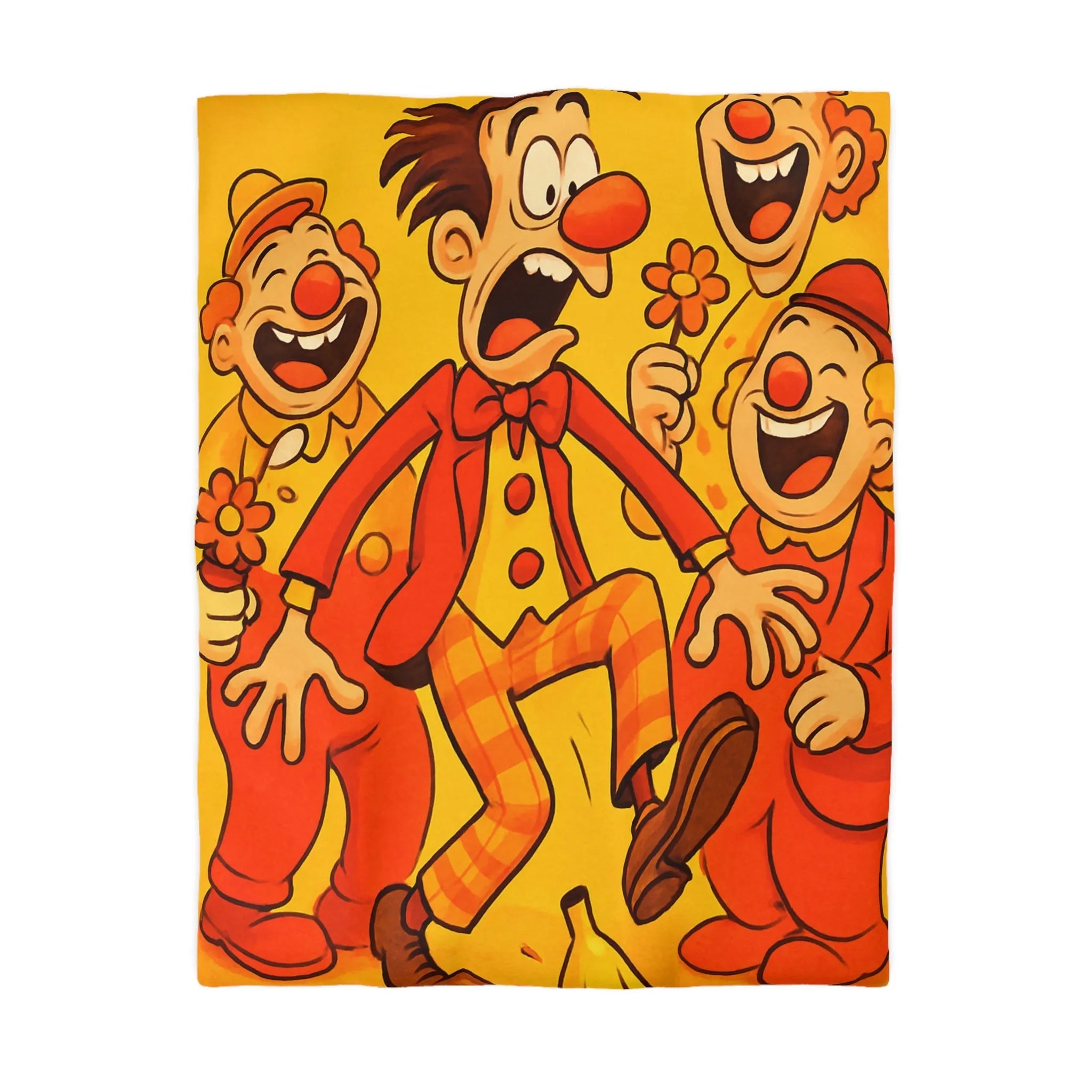 Housse de Couette Colorée avec Design Amusant de Clowns et Bananes Glissantes