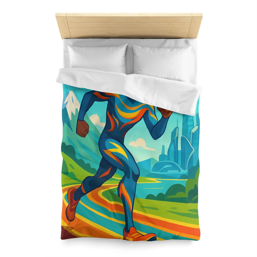 Housse de couette colorée pour chambre futuriste avec coureur et drones volants