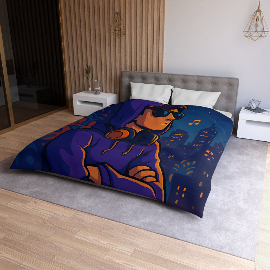 Housse de Couette Style Urbain avec Motifs Musique et Paysage Nocturne Animé