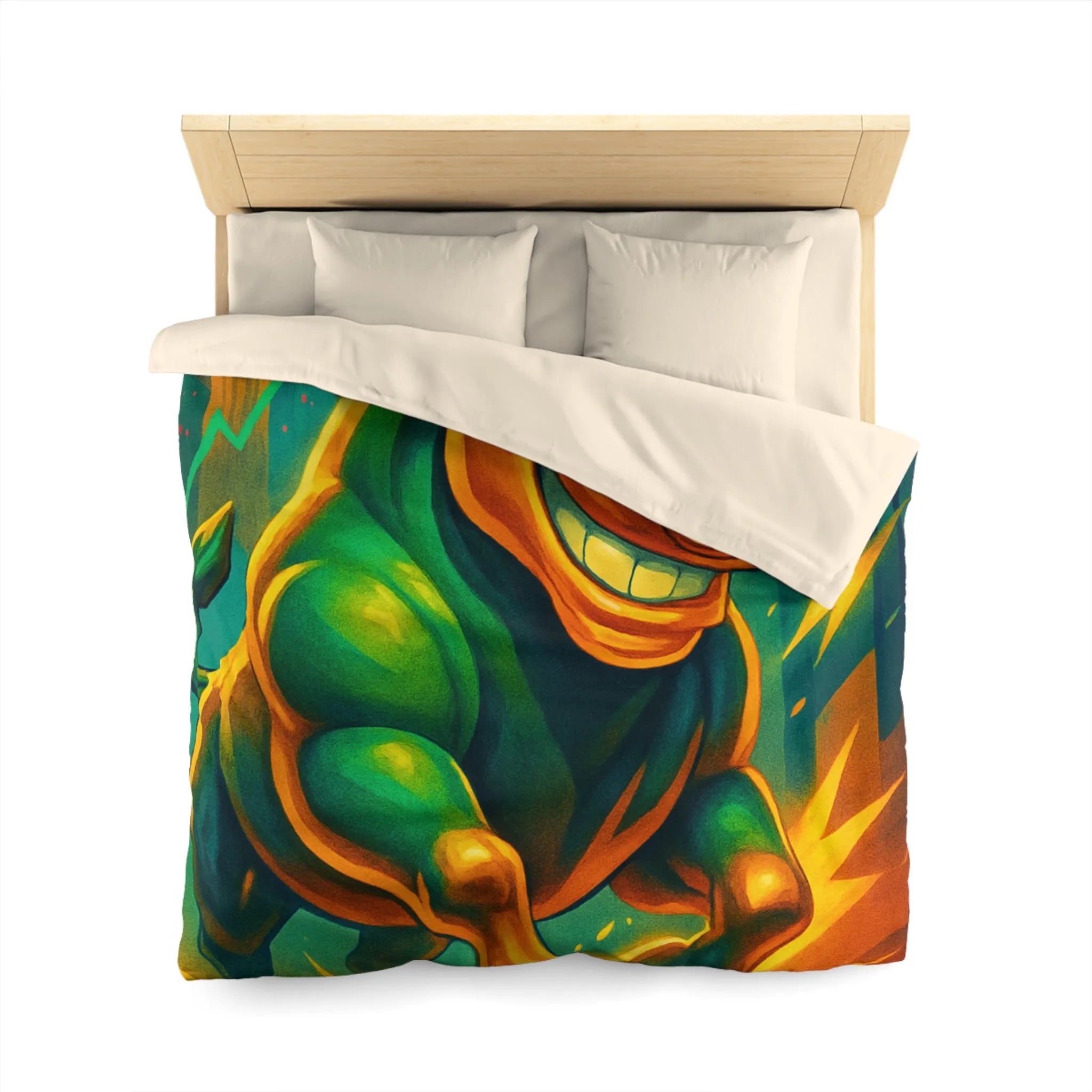 Housse de couette dynamique avec taureau optimiste et flèches de croissance urbaine