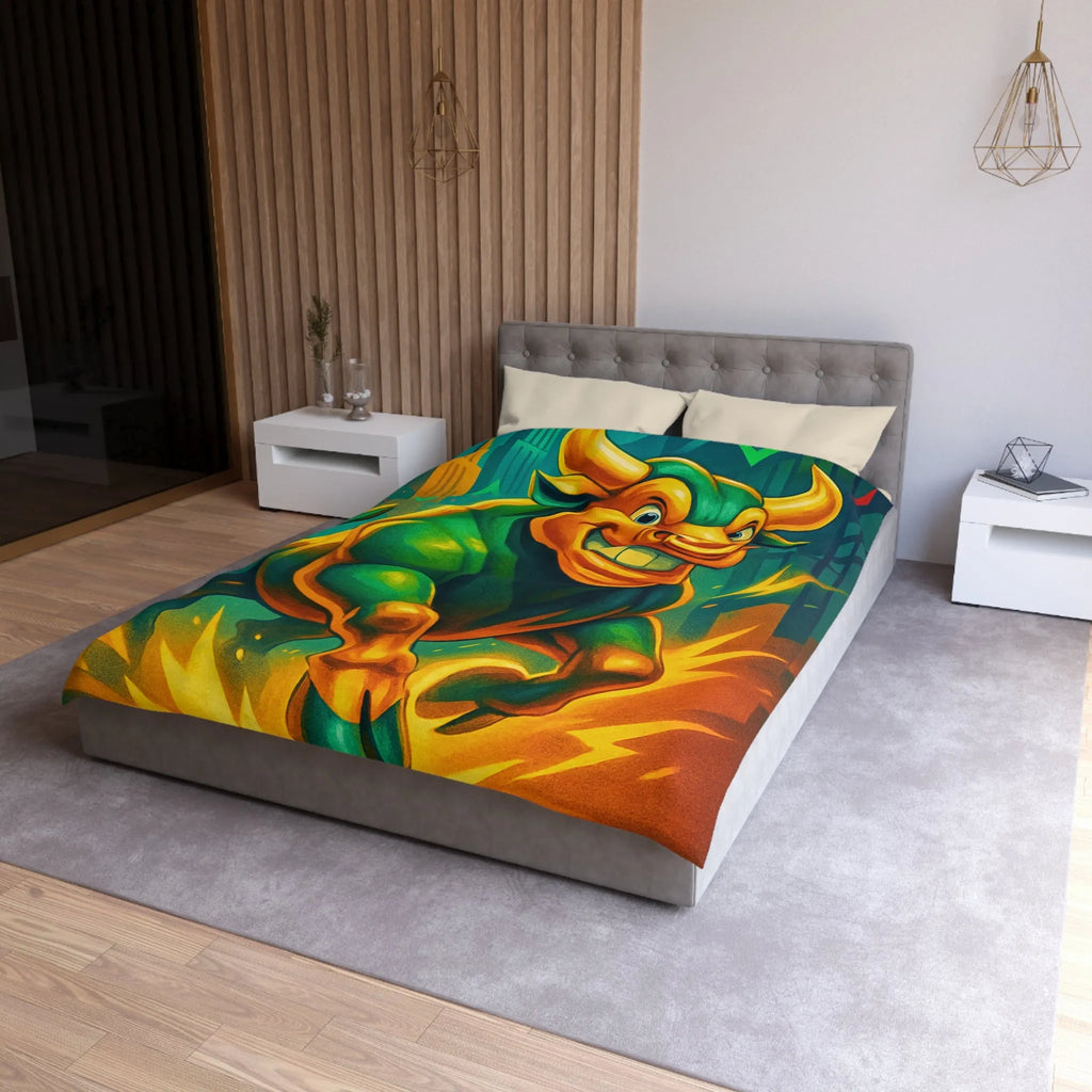 Housse de couette dynamique avec taureau optimiste et flèches de croissance urbaine