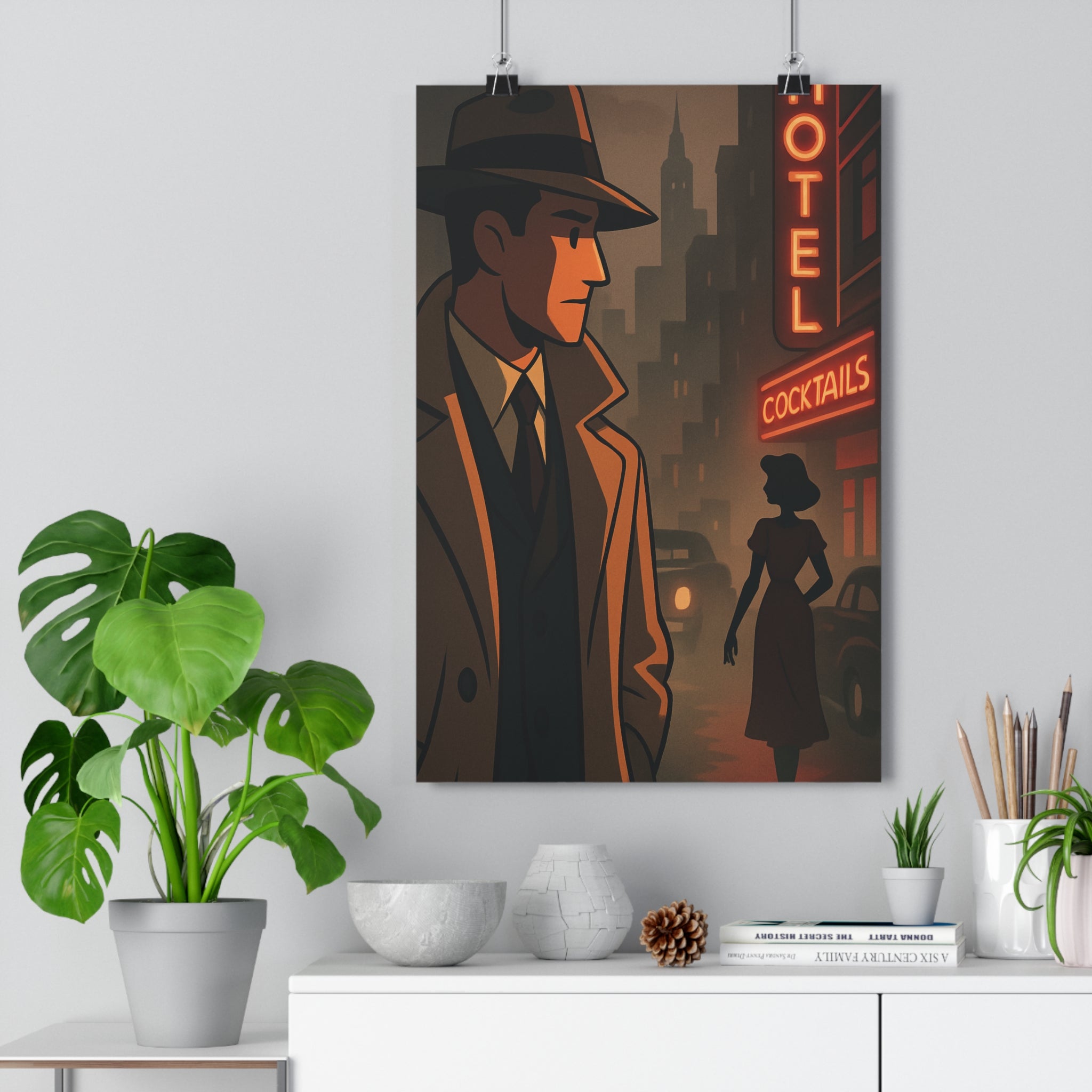 Poster décoratif vintage rouge noir mystérieux années salon cinéma ambiance rétro élégant œuvre artistique