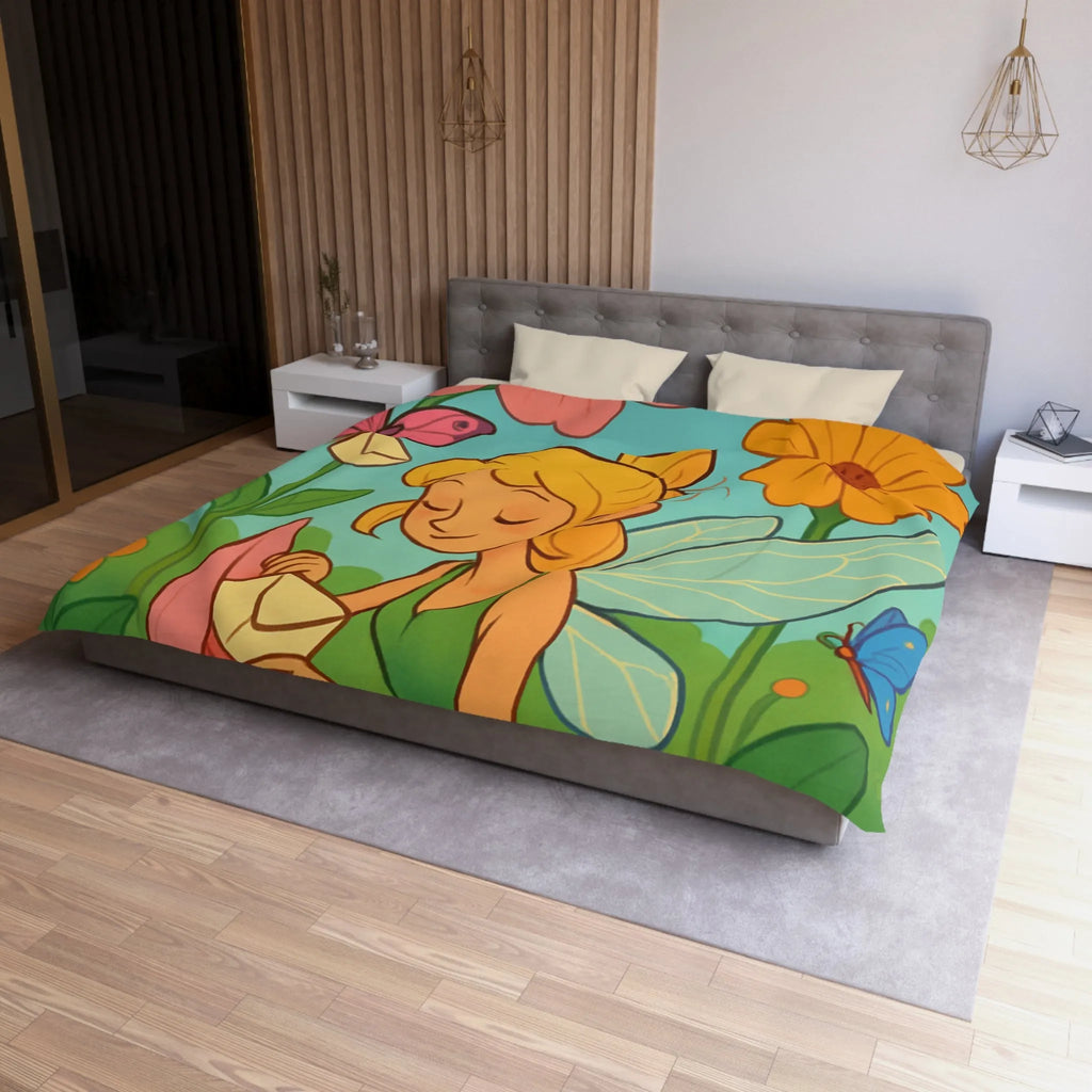 Fée des Jardins Éthérés avec Lettres Magiques et Fleurs Vibrantes pour Enchantement Nocturne