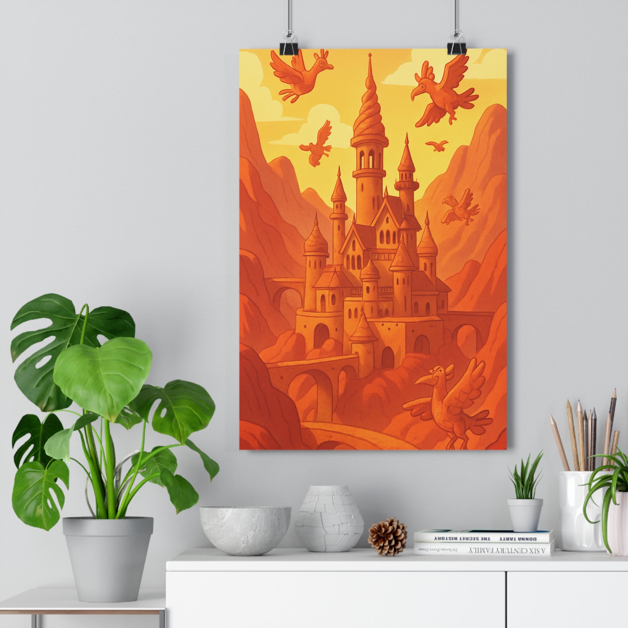 Poster décoratif fantastique château terracotta mystique salon chambre aventure rêve intérieur 30x46 cm qualité