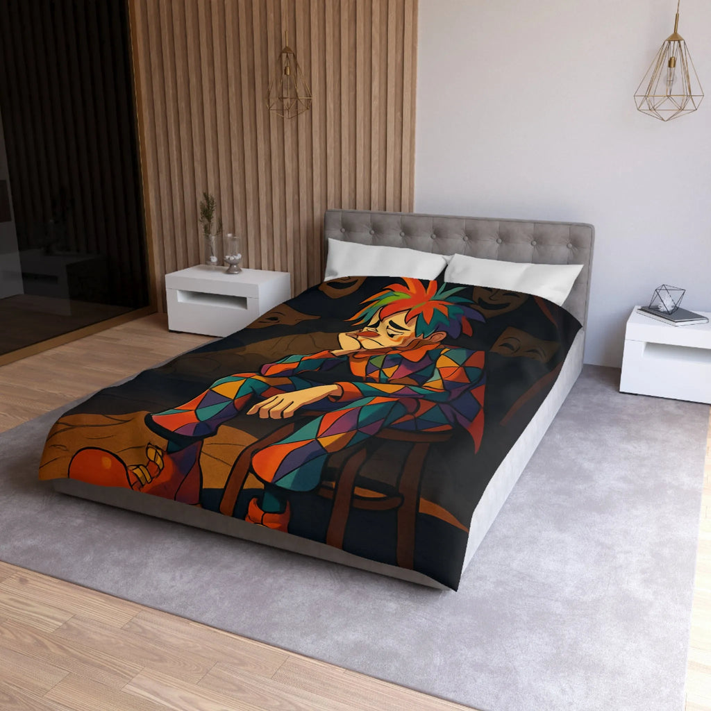 Housse de couette clown triste aux motifs colorés pour chambre unique et artistique