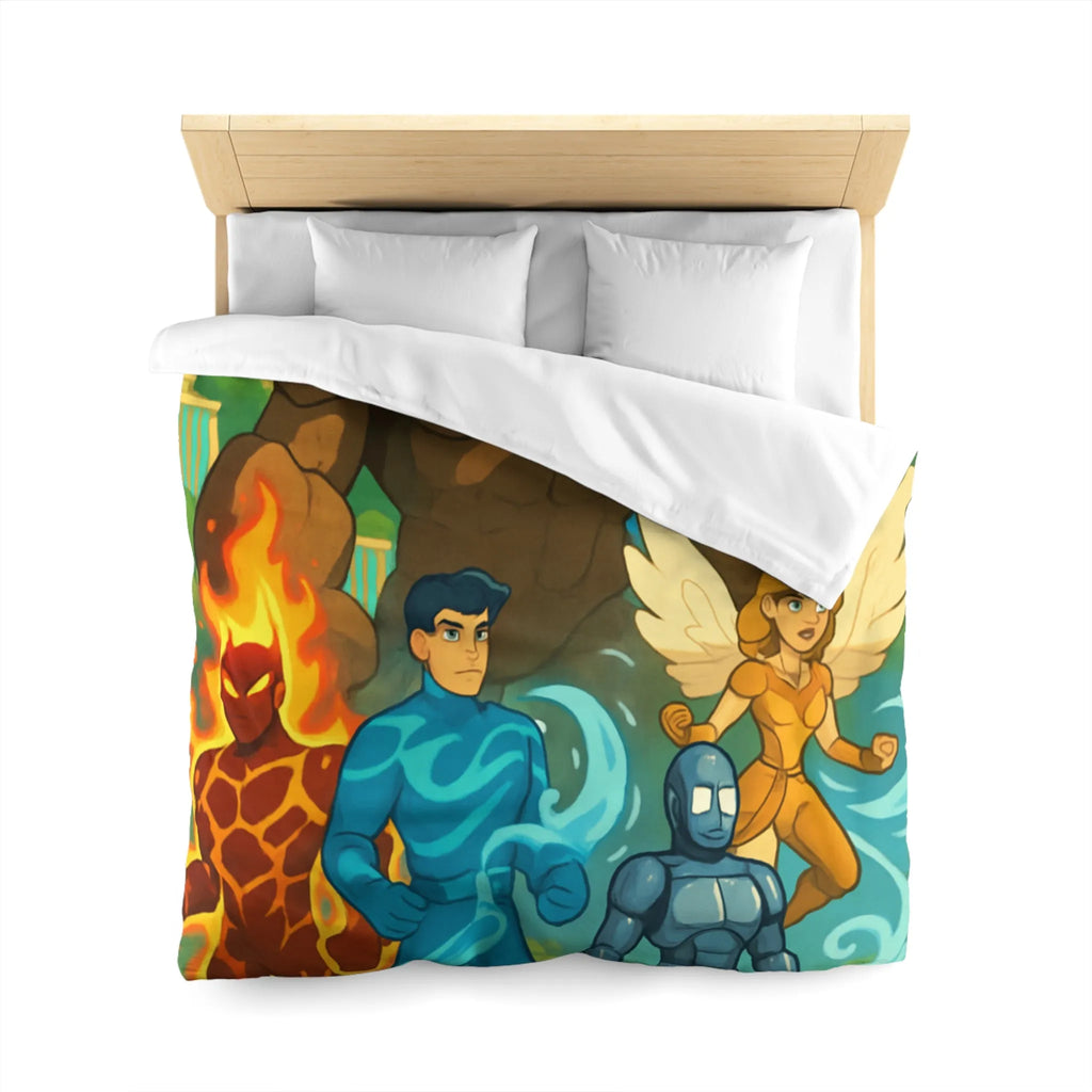Housse de couette avec personnages héroïques et paysage fantastique inspirant enfant et adolescent