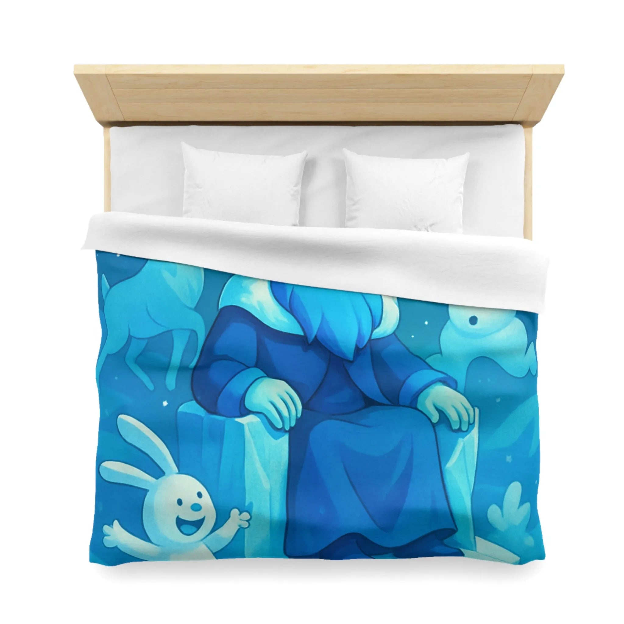 Housse de couette bleue roi de glace avec animaux et aurore boréale hivernale festive