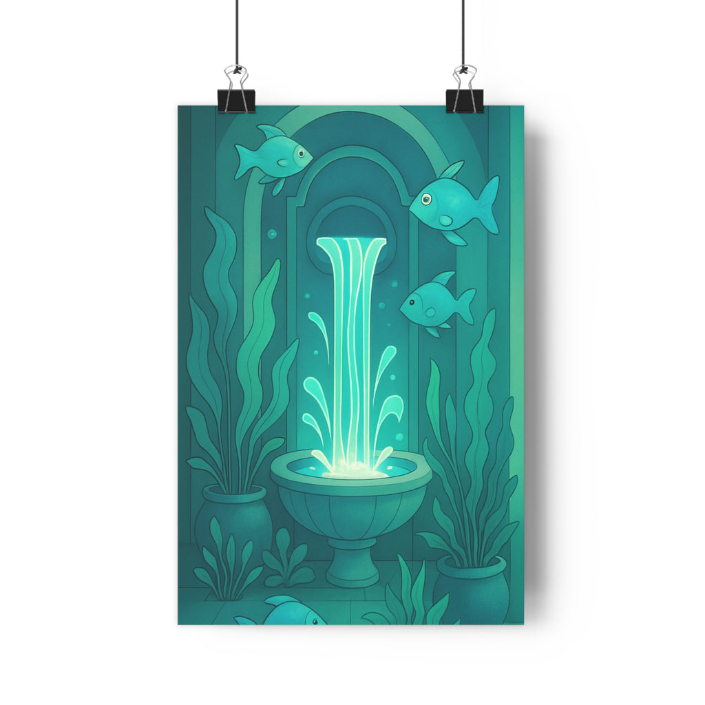 Poster décoratif cartoon turquoise émeraude zen jardin méditation chambre relaxant apaisant ambiance format 30x46